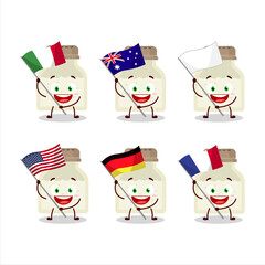 White pepper bottle cartoon character bring the flags of various countries