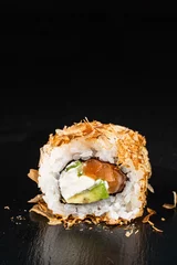 Fotobehang sushi op de zwarte achtergrond © Maksim Shebeko