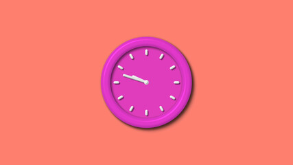 New pink color 3d wall clock isolated on red light background, Clock isolated