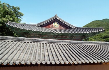 Beomeosa, Busan, South Korea, August 27, 2017: Roof of a temple in Beomeosa, Busan, Korea.