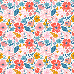 Trendy seamless floral ditsy pattern. Fabric design with simple flowers. Vector cute repeated pattern for baby fabric, wallpaper or wrap paper