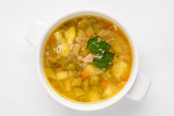 chicken soup on the white background