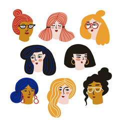 Set of girls of different nationalities. Cute portraits of women isolated on the white background. Collection of avatars for web social networks or blogs. Vector illustration.