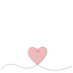 Pink heart line drawing. Vector illustration