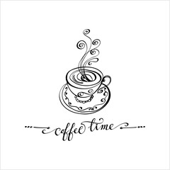 Coffee Time Hand Drawn Pen Ink Style, Coffee Time Word Handwritten
