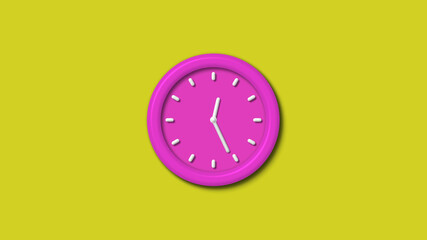 New pink color 3d wall clock isolated on yellow background,Counting down clock isolated