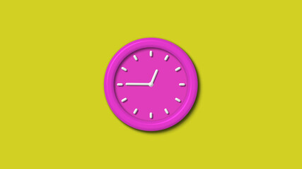 New pink color 3d wall clock isolated on yellow background,Counting down clock isolated