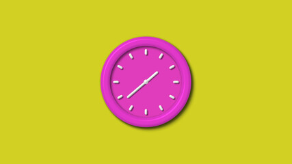 New pink color 3d wall clock isolated on yellow background,Counting down clock isolated