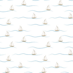 Ships on the waves baby seamless pattern. Background with boats. Template for textiles, children's clothing and design vector illustration