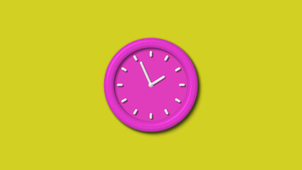 New pink color 3d wall clock isolated on yellow background,Counting down clock isolated