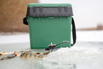 the fishing box is on the ice