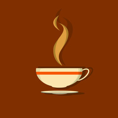 Illustration of hot coffee cup on brown background