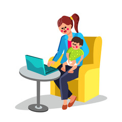 Business Mother With Baby On Hand Working Vector