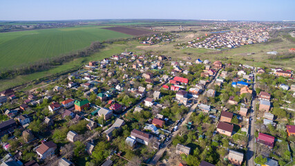 Aerial view of the cottages in spring