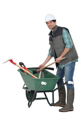 Laborer with wheelbarrow