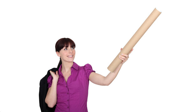 Woman With A Cardboard Tube