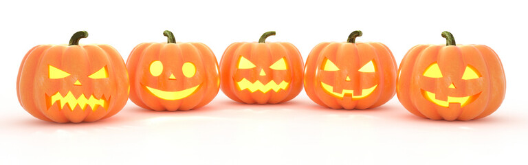 Halloween Jack o Lanterns isolated on a white background. 3d rendering