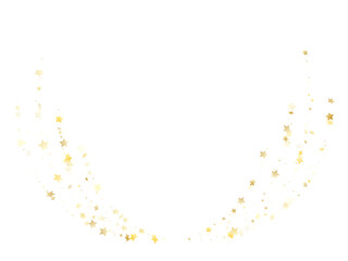 Flying gold star sparkle vector with white background.