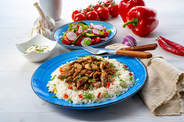 gyros with rice and green salad and zaziki