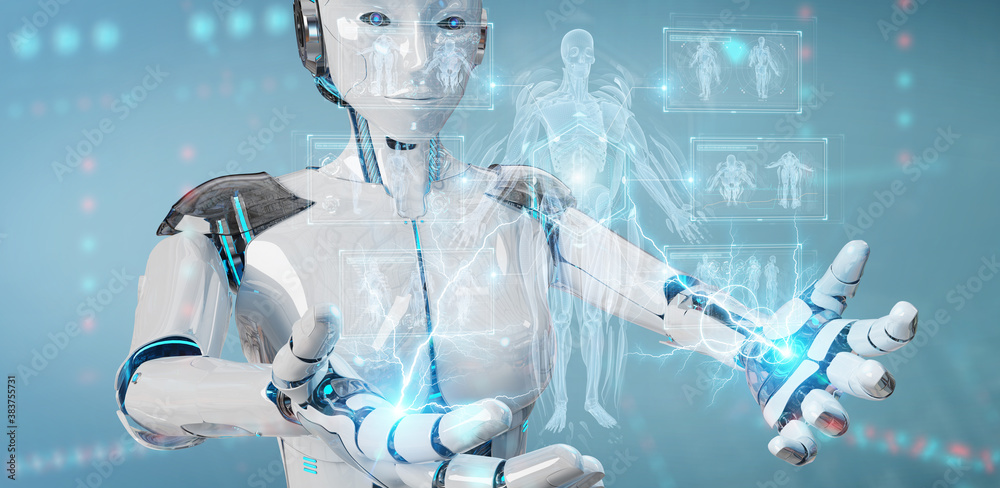 Poster Robot using digital x-ray human body holographic scan projection 3D rendering