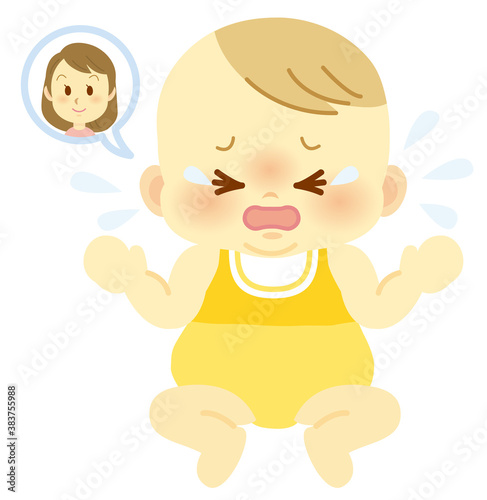 ベビー服を着たママに会いたい泣き顔の赤ちゃん ベビー全身イラスト74 Baby Poster Ba Kuroshimaharu