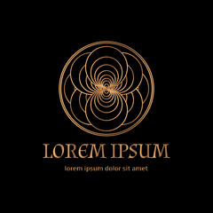 Geometric circle royal pattern vector logo. Luxury symbol emblem. Oriental lotus design for beauty spa salon, yoga studio, wedding party invitation, monogram card.