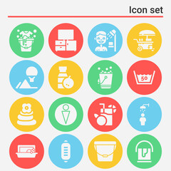 16 pack of tub  filled web icons set