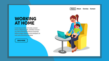 Woman With Child Remote Working At Home Vector