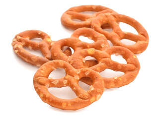 Pretzel salted bavarian bread closed up isolated on white