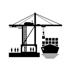 Crane load box on the ship icon