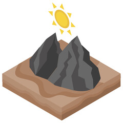 
Heavy mountains with sun depicting hills 
