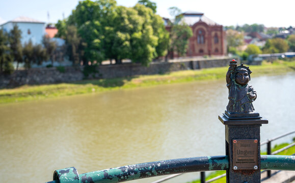  Uzhhorod, Ukraine - May 8, 2020:Bronze mini sculpture of the Statue of Liberty in Uzhhorod, Ukraine