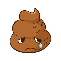 Vector cute sad poop emoji.