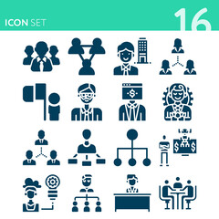 Simple set of 16 icons related to assistant foreman