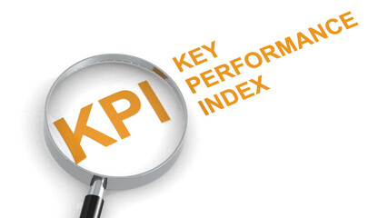 KPI, Key Performance Index,  word under magnifying glass
