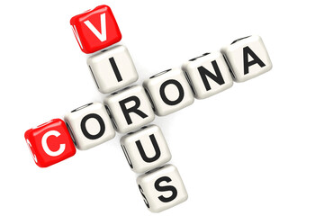 Corona virus cube crossword on white background