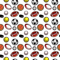 Collection Of Sports Balls Vector Illustration. Seamless pattern with Sports Balls collection.