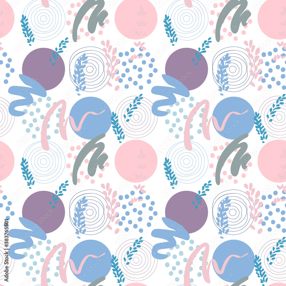 Poster stylized lavender flowers and paint brush strokes pattern. vector seamless background with abstract 