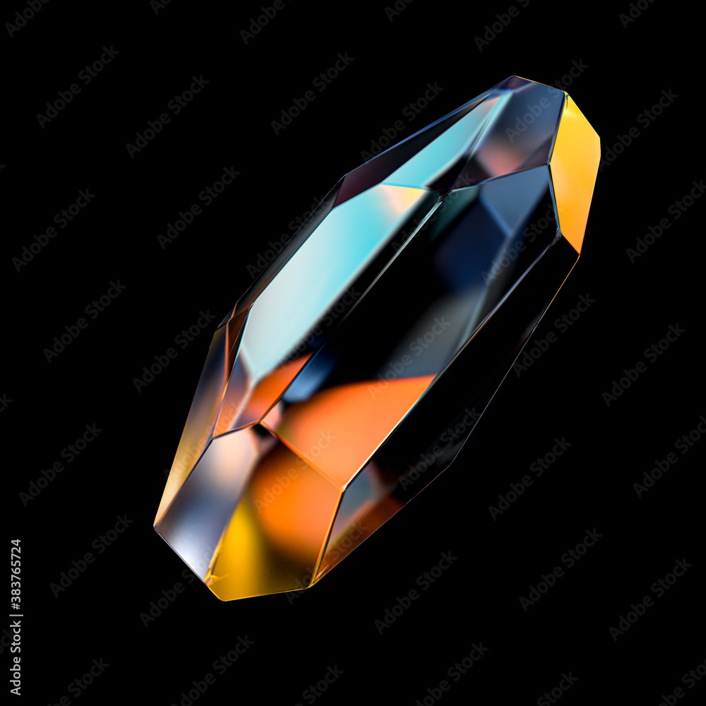 Wall mural abstract colorful reflections gemstone isolated on black, crystal design element, 3d rendering