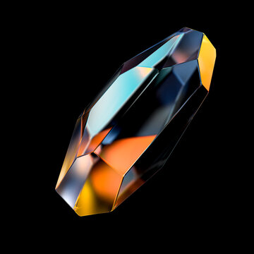 abstract colorful reflections gemstone isolated on black, crystal design element, 3d rendering