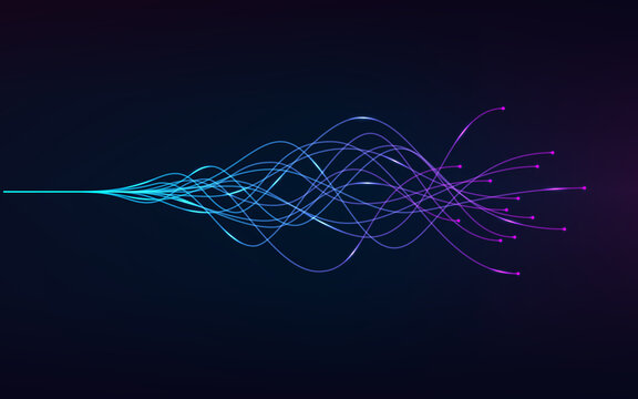 ai - artificial intelligence and deep learning concept of neural networks. Wave equalizer. Blue and purple lines. Vector illustration