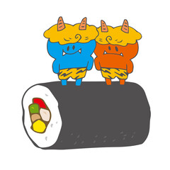 赤鬼・青鬼　節分　恵方巻