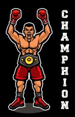 Boxing champions with winner belt vector illustration