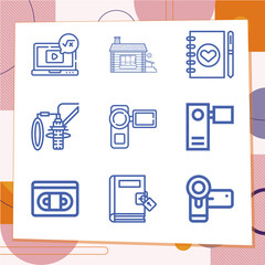 Simple set of 9 icons related to logs