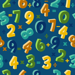 seamless pattern numbers with 3D shapes