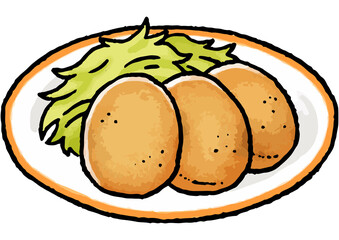 【手描き食べ物イラスト】コロッケのイラスト