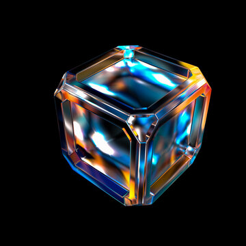 Cube box colorful reflections game design element 3d rendering