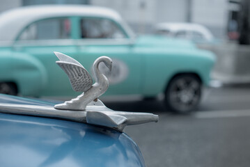 Classic car symbol of a swan on an classic old cuban car