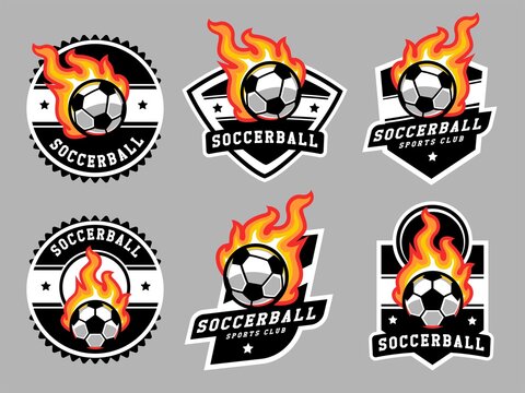 Set of soccerball Logo with flames. Soccerball logo and badge. Soccerball or football vector illustration