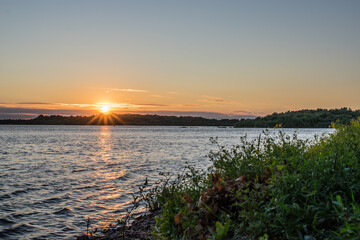 Beautifull summer sunset on the siberian river